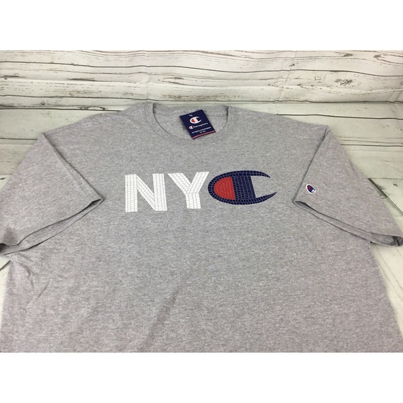Champion T-Shirt NYC Mosaic Style Logo Graphic Tee Crewneck Gray Men 2XL NWT - Picture 5 of 7